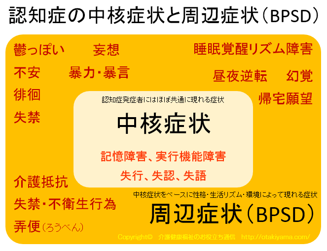 アルツハイマー型認知症の自然経過、中核症状、周辺症状、薬物療法効果