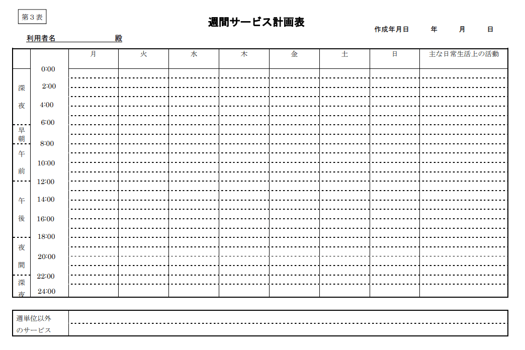 居宅サービス計画書　第3表