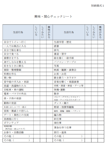 興味・関心チェックシート（任意）