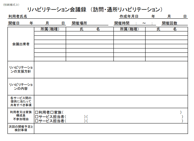 別紙様式3：リハビリテーション会議録（任意）