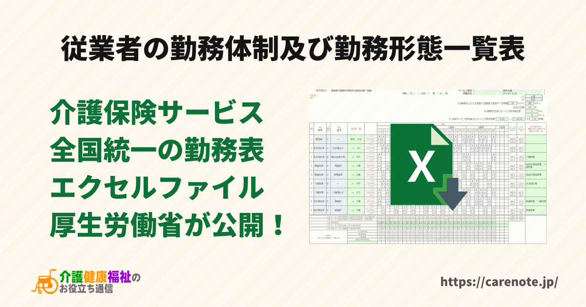 勤務体制及び勤務形態一覧表　介護施設の勤務表エクセルファイル