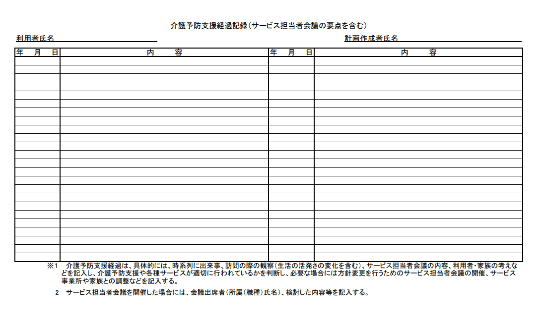 介護予防支援経過記録（サービス担当者会議の要点を含む）