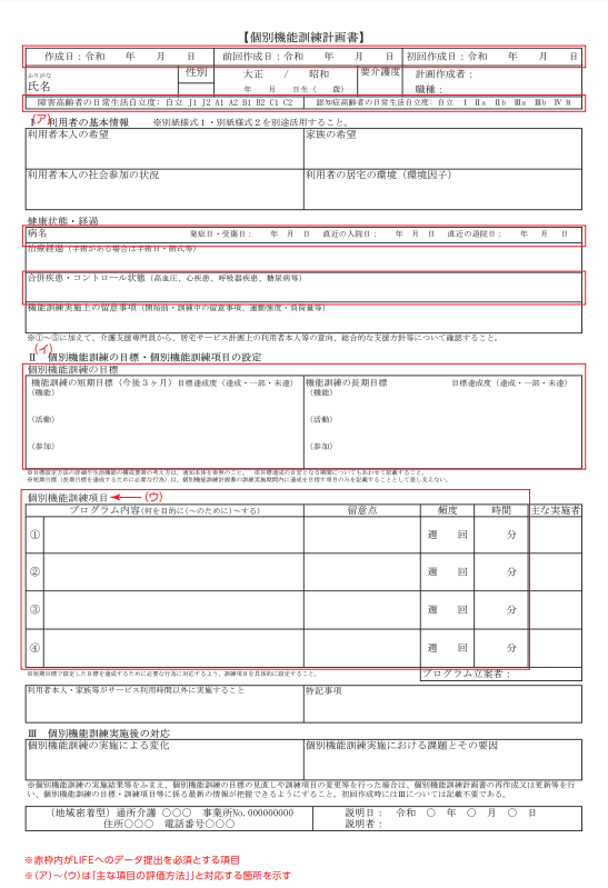 個別機能訓練計画書