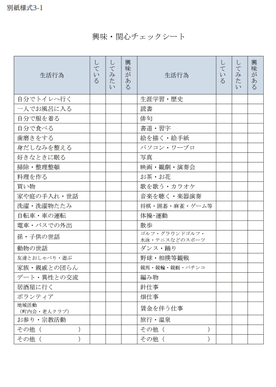 興味関心チェックシート（任意）