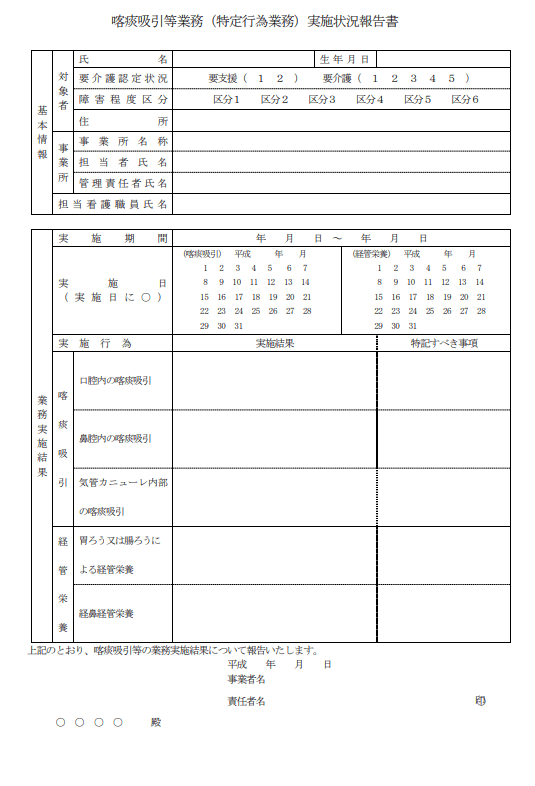 喀痰吸引等業務（特定行為業務）報告書