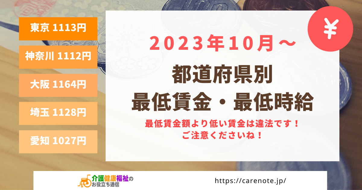 2023年10月～2024年9月　最低賃金・最低時給 一覧表・ランキング